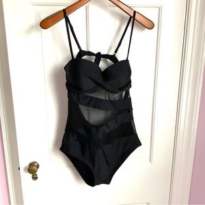 Ladies Black Swimsuit with Mesh Inserts